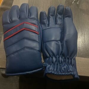 Blue Leather Gloves with Red Accents